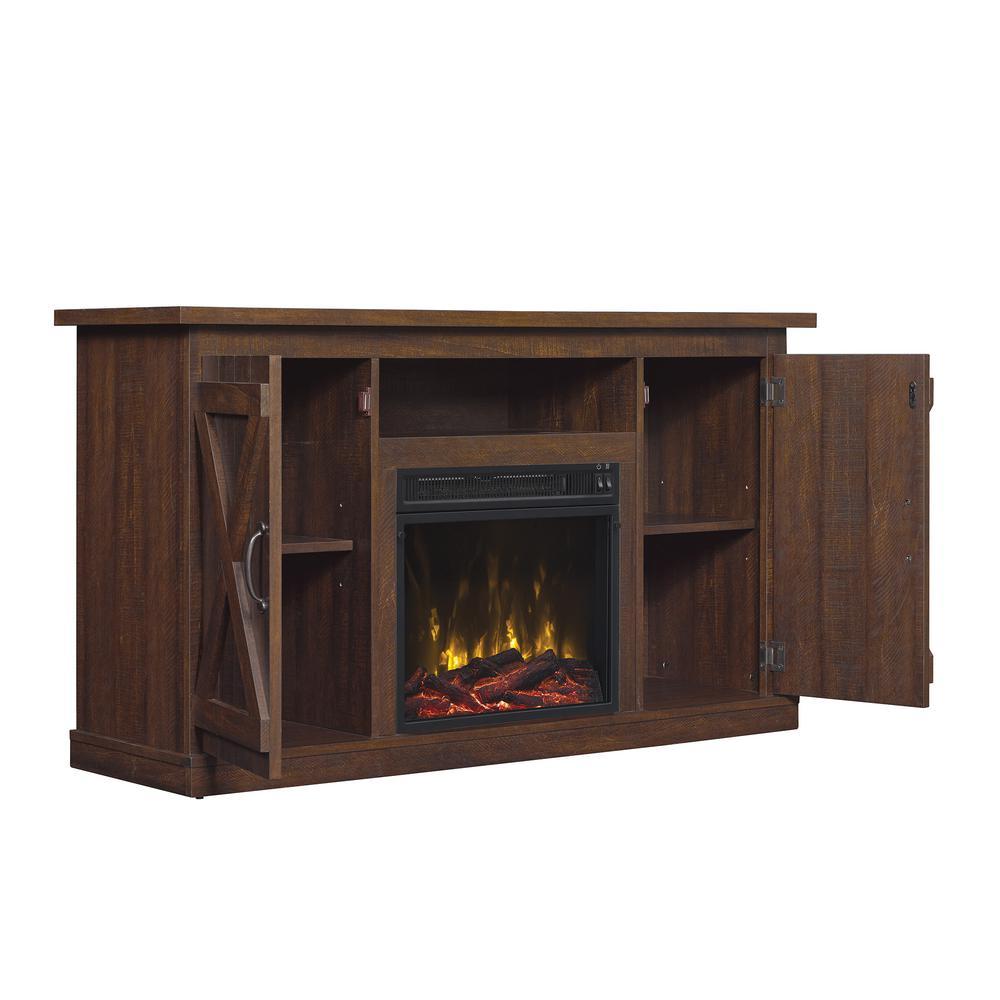 Fireplace Mantel in Sawood Brown with 2 side doors and shelves